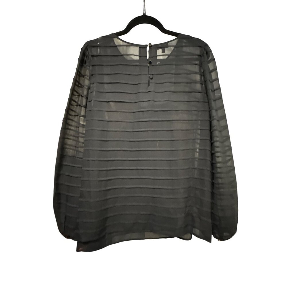 Talbots Black Sheer Striped Long Sleeve Blouse Size 14 Keyhole Back - Picture 3 of 6